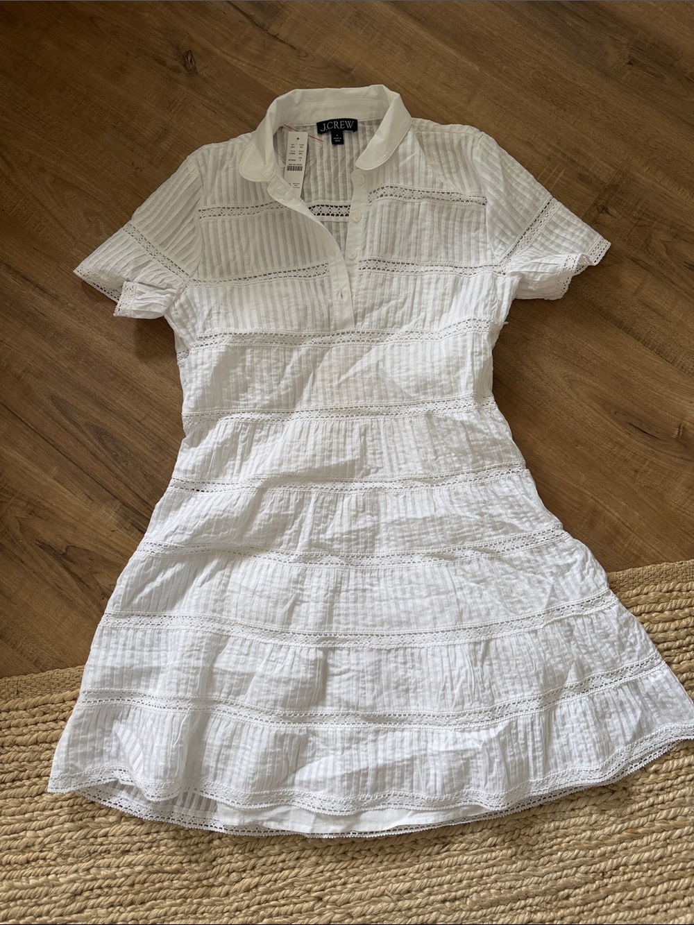 J. Crew White Cotton Eyelet Tiered Short-Sleeve Shirt Dress